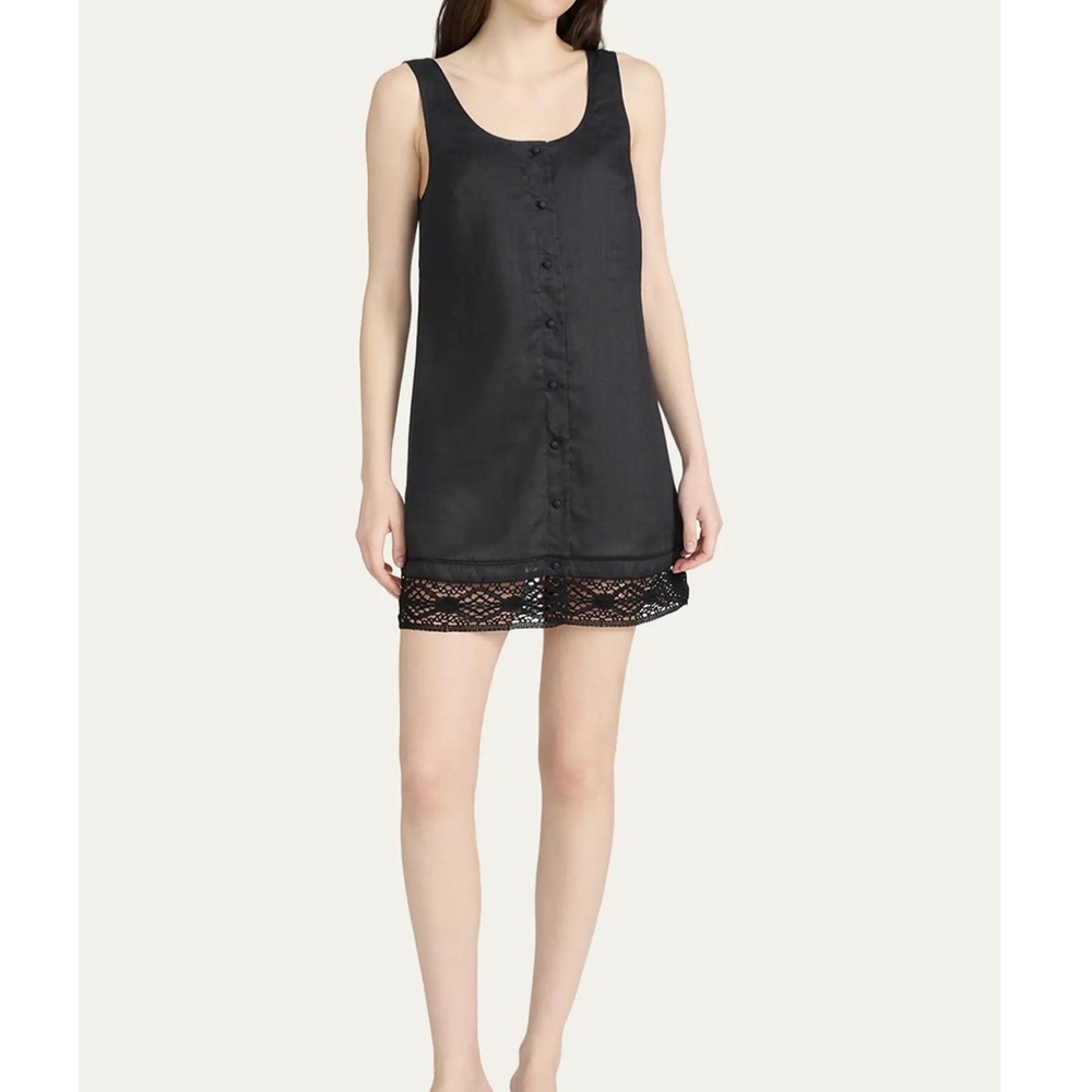 Frame Heirloom Lace Trim Ramie Dress Size S Button Black Sleeveless Feminine